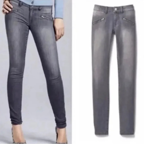 𝅺CAbi | Zipper Skinny Moto Jeans Distressed Denim Stretch Gray #5167 - Picture 1 of 8